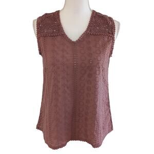Joie Cotton Mauve Sleeveless Crochet Yolk Eyelet Top Size XS